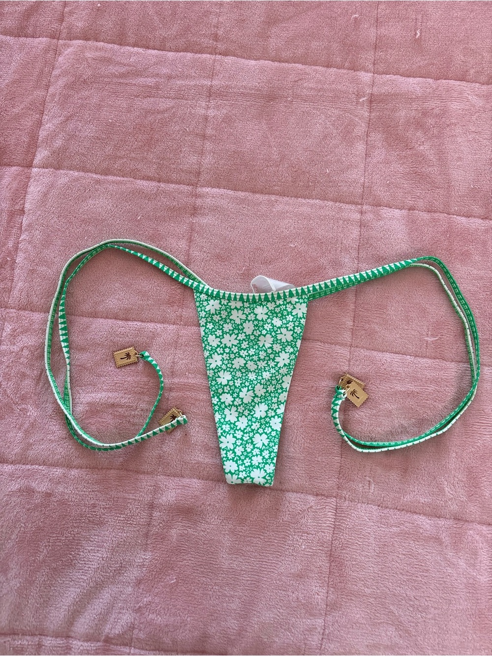 Kulani Kinis Green White Floral String Bikini Bottom